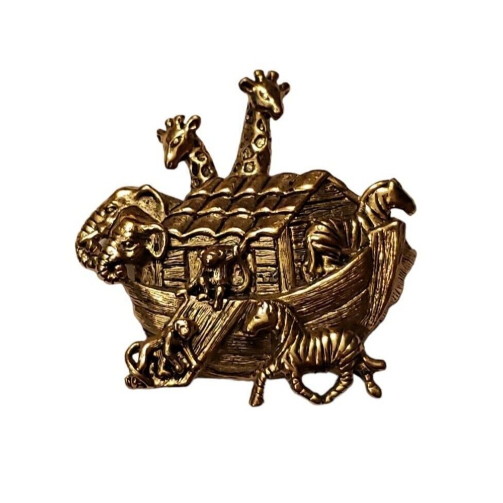 Vintage AVON Noahs Ark Gold Tone Pin Brooch Religious Bible Story Faith Jewelry